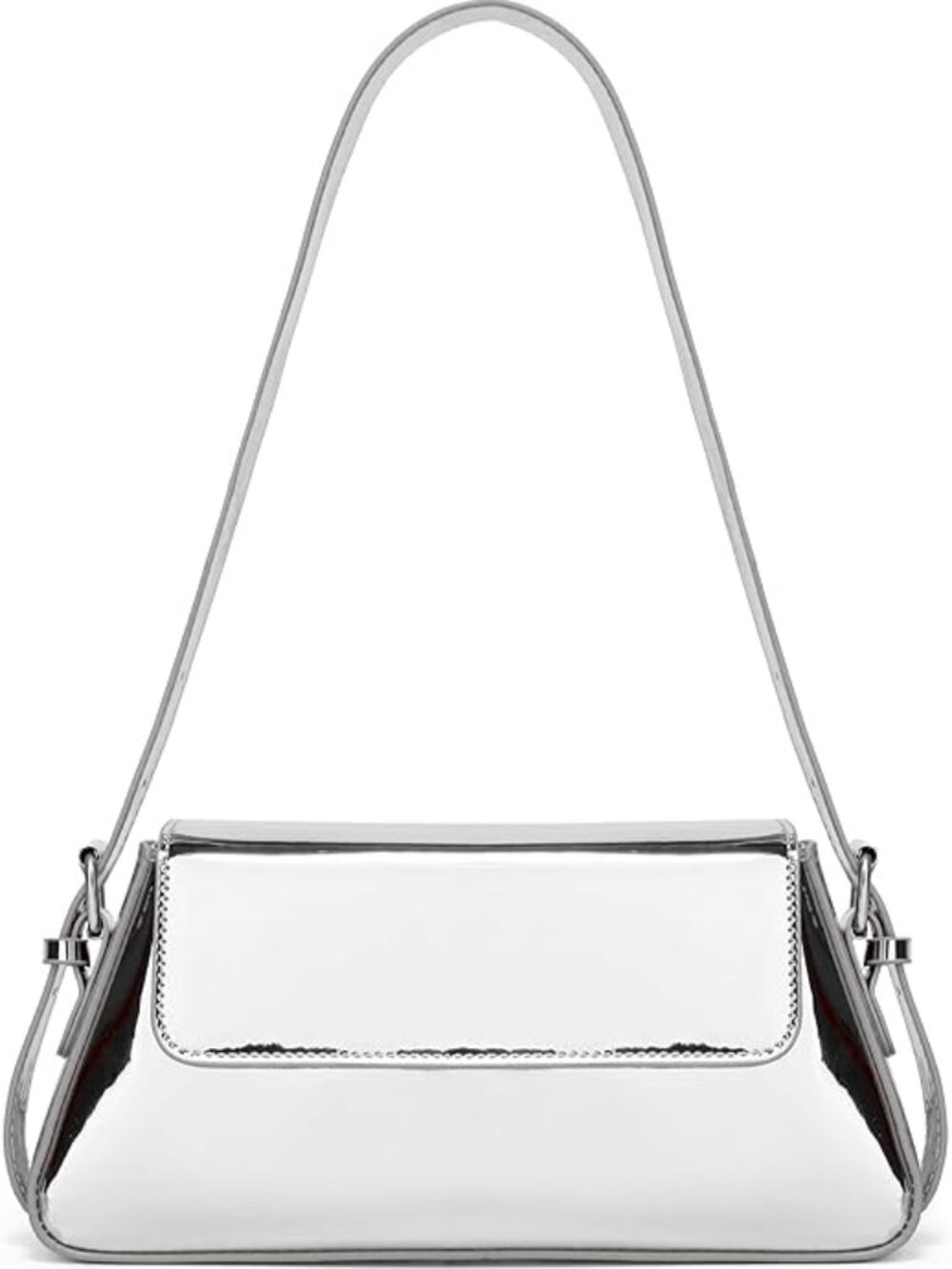 Silver Chrome Underarm Shoulder Bag - Trendy 90s/2000s Aesthetic - Shiny Clutch
